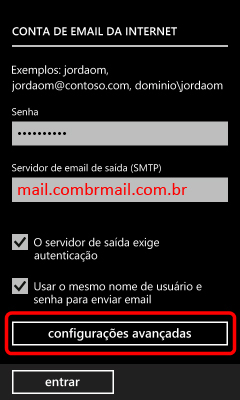 Configuração IMAP e SMTP